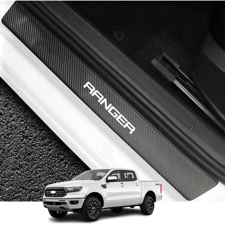Kakash Custom Interior Accessories for Ford Ranger 2019 2020 2021 2022 2023  Leather Car Door Sill Trim,4D Carbon Fiber Leather Door Entry Guard