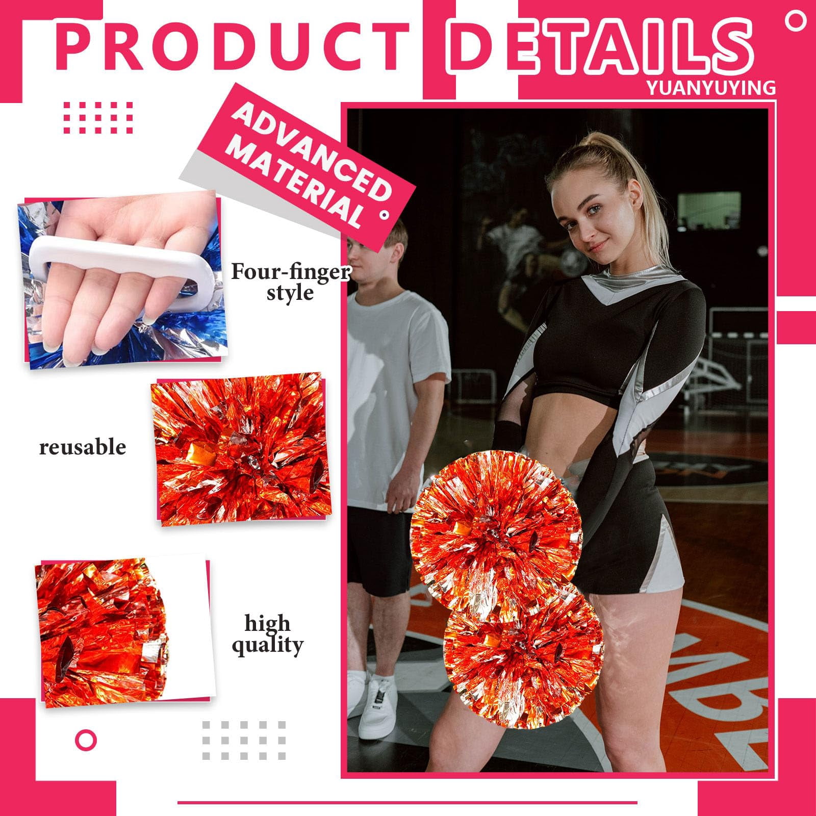 Pom Poms Cheer 22 Pcs with Four Finger Handle, Cheerleading Handheld Squad Pompoms for Sports Team Cheer Spirit Games Dance Party Adults