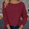 thumbnail image 4 of Women's Casual Solid Color Ribbed Knitted Sweater Basic Long-Sleeved Round Neck Pullover Sweater Top, 4 of 7