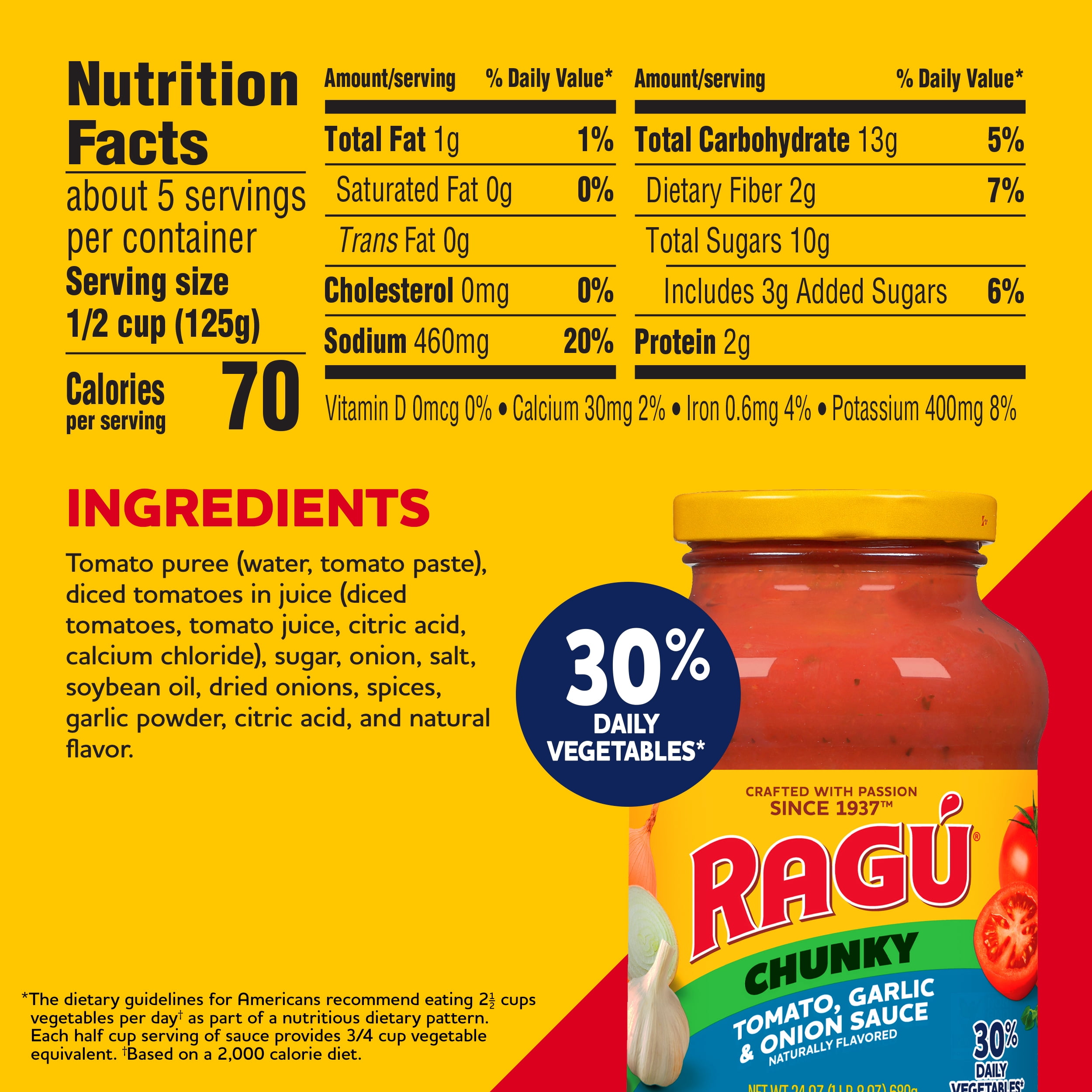 (12 pack) RAGU Chunky Tomato Garlic and Onion Pasta Sauce, 24 oz