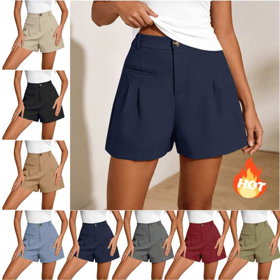 Mifsaly Womens Work Shorts Pleated Front High Waisted Dressy Casual Shorts Comfortable office Business Summer Clothes with Pockets Navy,S