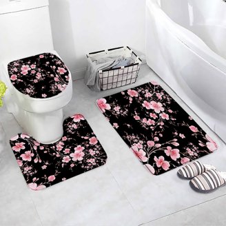 Lavender Flowers & Butterfly Bath Rug - Non-Slip Flannel Shower Mat, 17x29 Inches, Purple Pink Decor