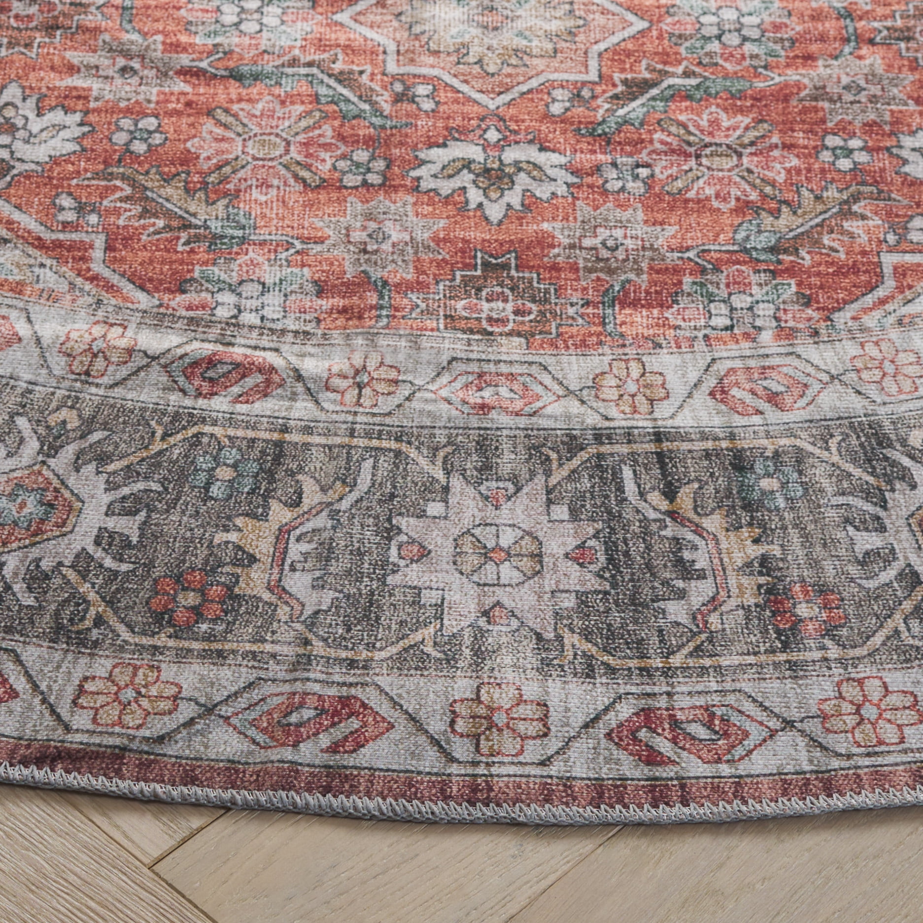 SAFAVIEH Arizona Ronnie Medallion Polyester Machine Washable Area Rug, Rust/Olive, 6' x 6' Round