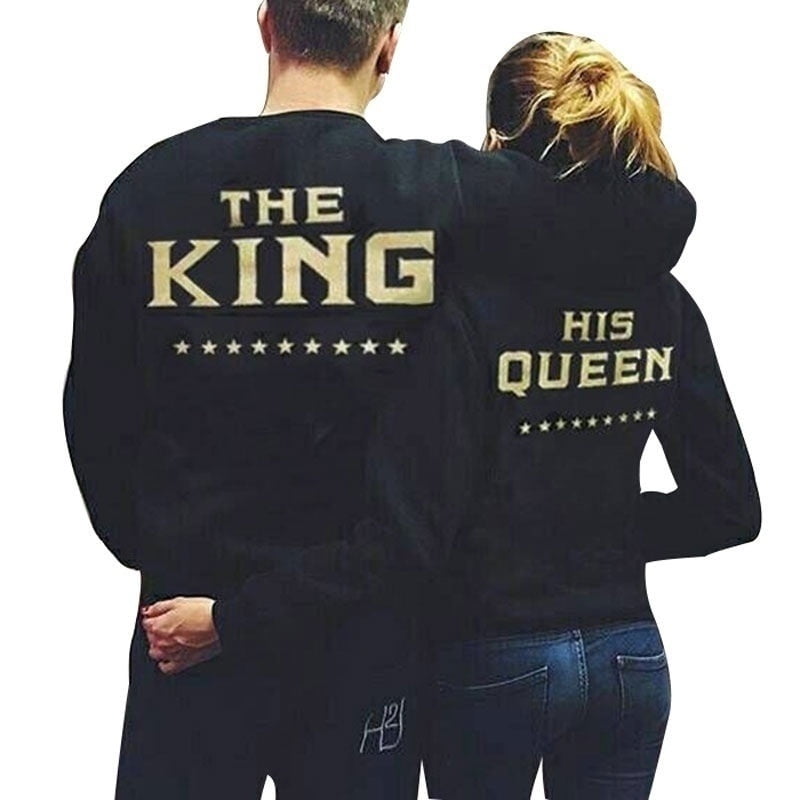 Couple Hoodie Sweatshirt The King and His Queen Love Matching Shirts Couple Tee black male gold Female Walmart