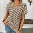 thumbnail image 6 of yunLCZ Basic Women's Tees Discounted Womens Casual Cap Short Sleeve Tops Trendy Summer V Neck Loose Striped Casual Basic T Shirts Tee Blouses workout form-fitting T-shirts women, 6 of 7