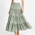 thumbnail image 2 of Unir Women All-Over Tiny Ditsy Floral Print Four-Tier Ruffle Flowy Maxi Skirt Drawstring Elastic Waist 4-Way Stretch Casual Long Bottom 1PC S-XXL Plus Size Friendly, 2 of 4