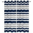 thumbnail image 4 of Outdoor Curtains for Patio Waterproof Gray Striped Indoor/Outdoor Curtain Tiebacks Navy Blue Contrast Stripes Privacy Curtain Sun Block Grommet Drapes for Pergolas Gazebo Porch 2 Panel 54x108 Inch, 4 of 9