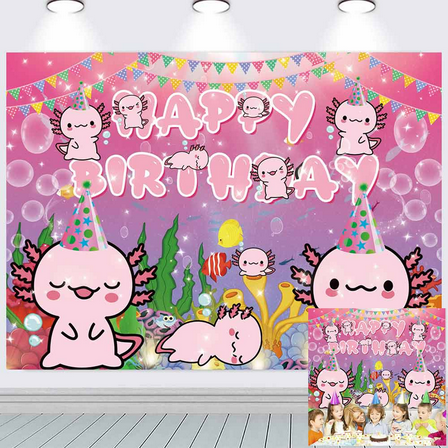 Axolotl Party Supplies Backdrop Banner Poster Birthday Decorations Background for Photography Taspestry