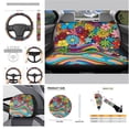 thumbnail image 4 of Uorisanigo Rainbow Blooming Flowers Car Front and Rear Cushion Covers Water Coaster Steering Wheel Cover Pillowcase for Cars Gear Lever Cover+Hand Brake Cover Easy to Clean 11 Pieces, 4 of 7