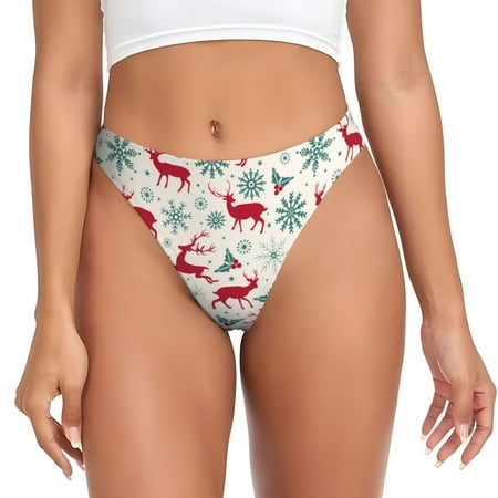 Qokaie Vintage Christmas Reindeer Printed Women s Cotton Thong Underwear  Sexy Breathable Panties G-string-4X-Large