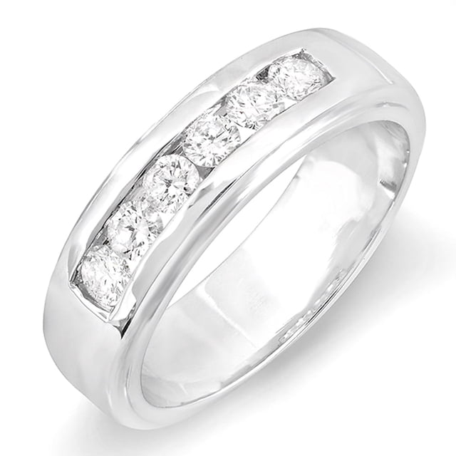 Bague Homme 1.00 Carat (ctw) en Or Blanc 14k avec Diamant Rond 1 CT