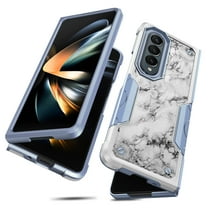 Samsung Galaxy Z Ford 4 Case, Rosebono Hybrid Dual Layer Graphic Design Pattern Heavy Duty Protection Case For Samsung Galaxy Z Ford 4 (White Marble)