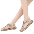 thumbnail image 3 of Ruyang Women's Sandals T-Strap Beaded Flower Rhinestone Flat Sandals Dress Beach Shoes Summer Casual Walking Sandals, 3 of 5