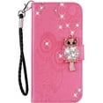 thumbnail image 4 of for Google Pixel 7a Wallet Case for Women, Glitter Bling Diamond PU Leather Folio Cover with Card Slot & Wrist Strap Phone Case for Google Pixel 7a Owl Pink, 4 of 16