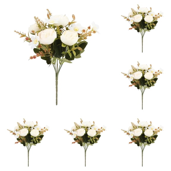 WANYNG 5PCS Artificial Silk Peonies & Hydrangea Bouquet, Faux Flowers for Wedding, Party, Table Centerpiece, Home Décor – Blush Pink / Pastel Mix