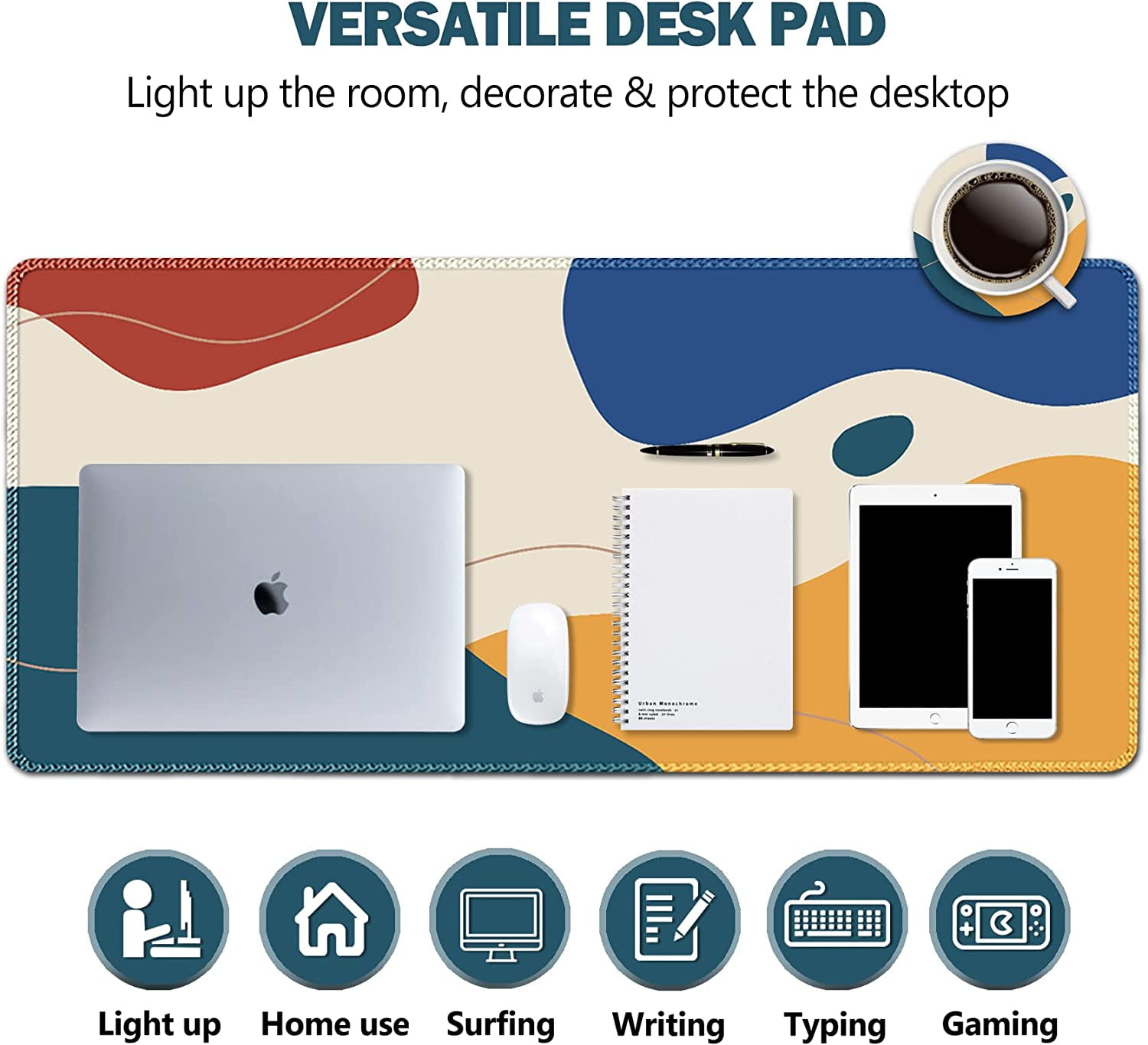 Large Gaming Mouse Pad Extended Mouse Pad with Stitched Edge, Keyboard Mouse Mat Non-Slip Rubber Base Desk Pad 31.5x11.8 inch for Office Home Game Work, Abstract Morandi