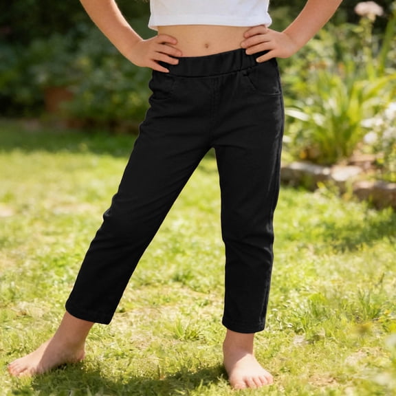 ZACPNCV Girls Skinny Pants Solid Stretchy Casual Slim Fit Jegging for Kids Summer Lightweight School Trousers