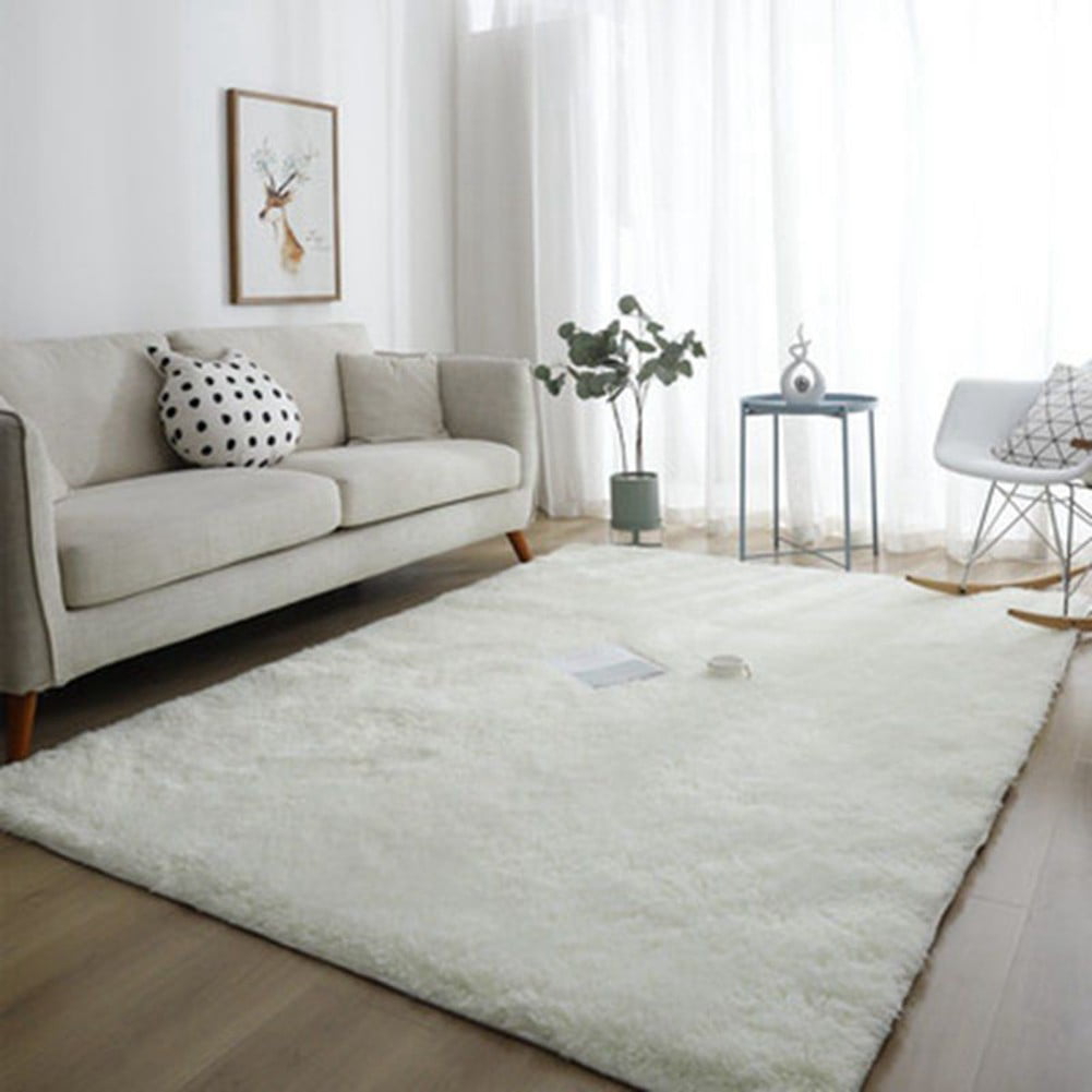 Fluffy Carpet Anti-slip Soft Carpet Mat Floor Living Room Blanket Solid Color 