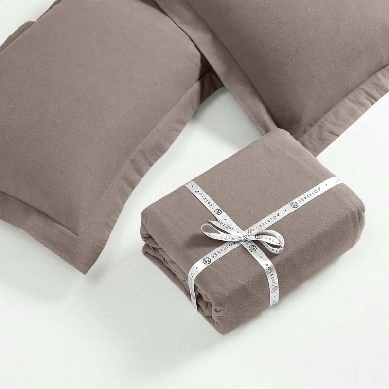 Superior Cotton Flannel Solid Duvet Cover Set, Full/Queen, Grey