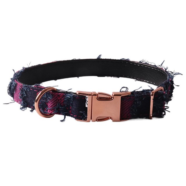 CSChome Pet Collar With Exquisite Workmanship Retro Denim Dog Collar - Tassel Decor, Comfortable Adjustable Plaid Pet Neck Strap