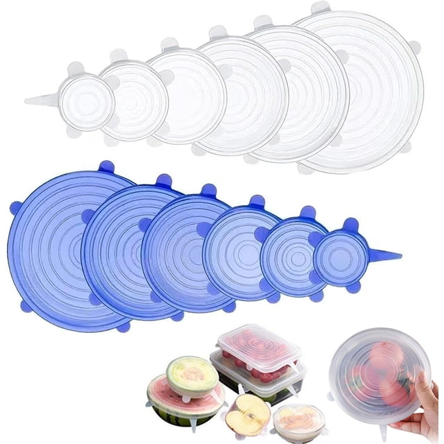 Juego de tapas elásticas de silicona reutilizables, genéricas, blancas y azules