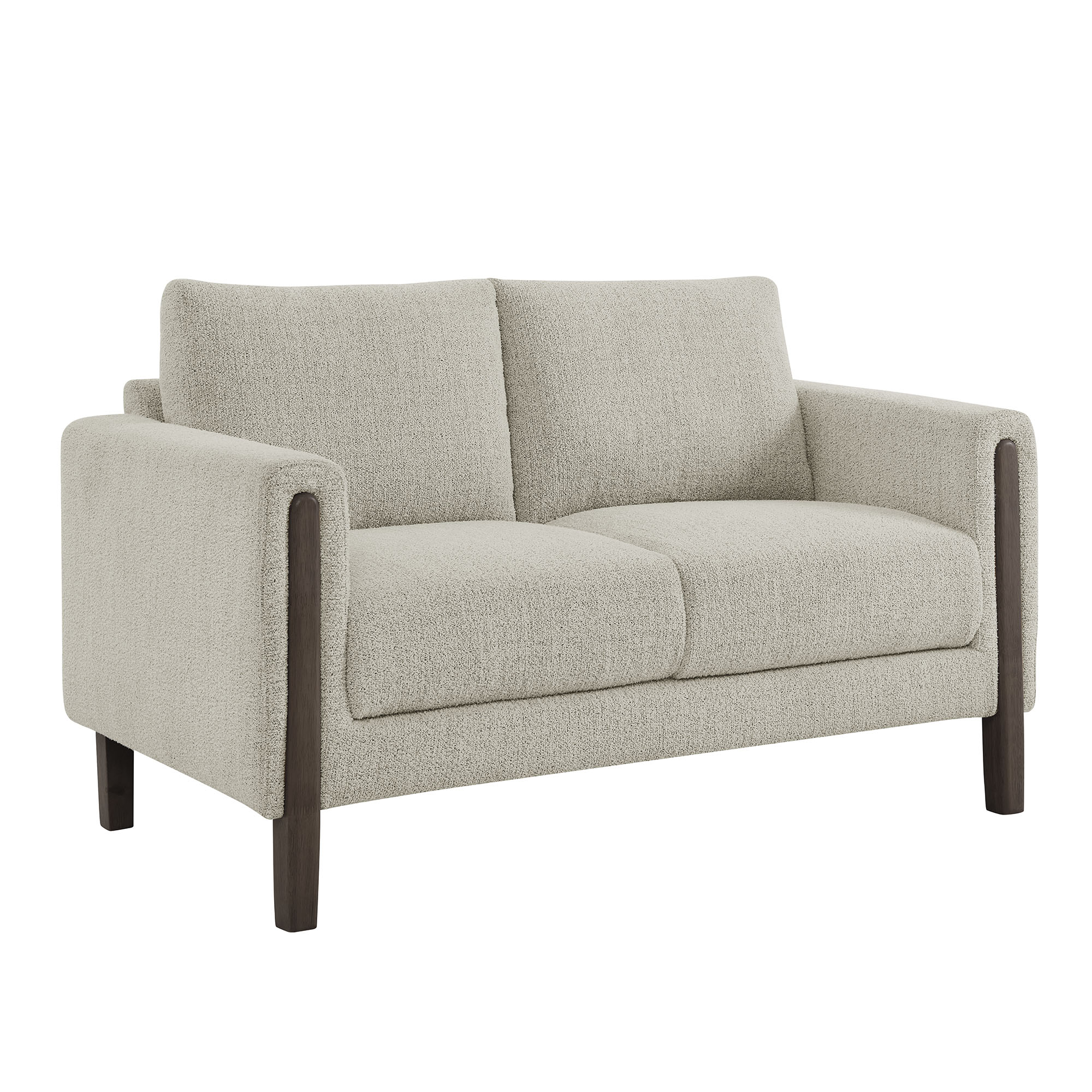 Hawken Boucle Fabric Loveseat in Parchment Espresso