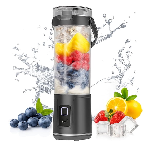 BMSM Portable Blender, 600ml Electric Personal Juicer Cup for Smoothies and Shakes, Travel-Ready USB Rechargeable Mixer for Kitchen, Camping, Office, and Gym (Dark Gray / White)