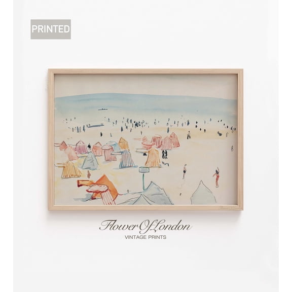 Vintage Beach Scene Print Rustic Ocean Seascape Coastal Neutral, Unframed Canvas