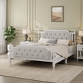 thumbnail image 3 of Euroco Traditional Wood Full Size Platform Bed with Upholstered Tufted Headboard, Antique White, 3 of 11