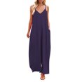thumbnail image 2 of Jumpsuit Women'S High Waisted Wide Leg Loose Jumpsuit Casual Suspenders With Long Pants Zipper Jumpsuit,Purple Women'S Polyester Jumpsuit L, 2 of 5