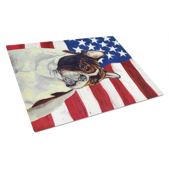 Caroline's Treasures Flag with French Bulldog Glass Cutting Board Large