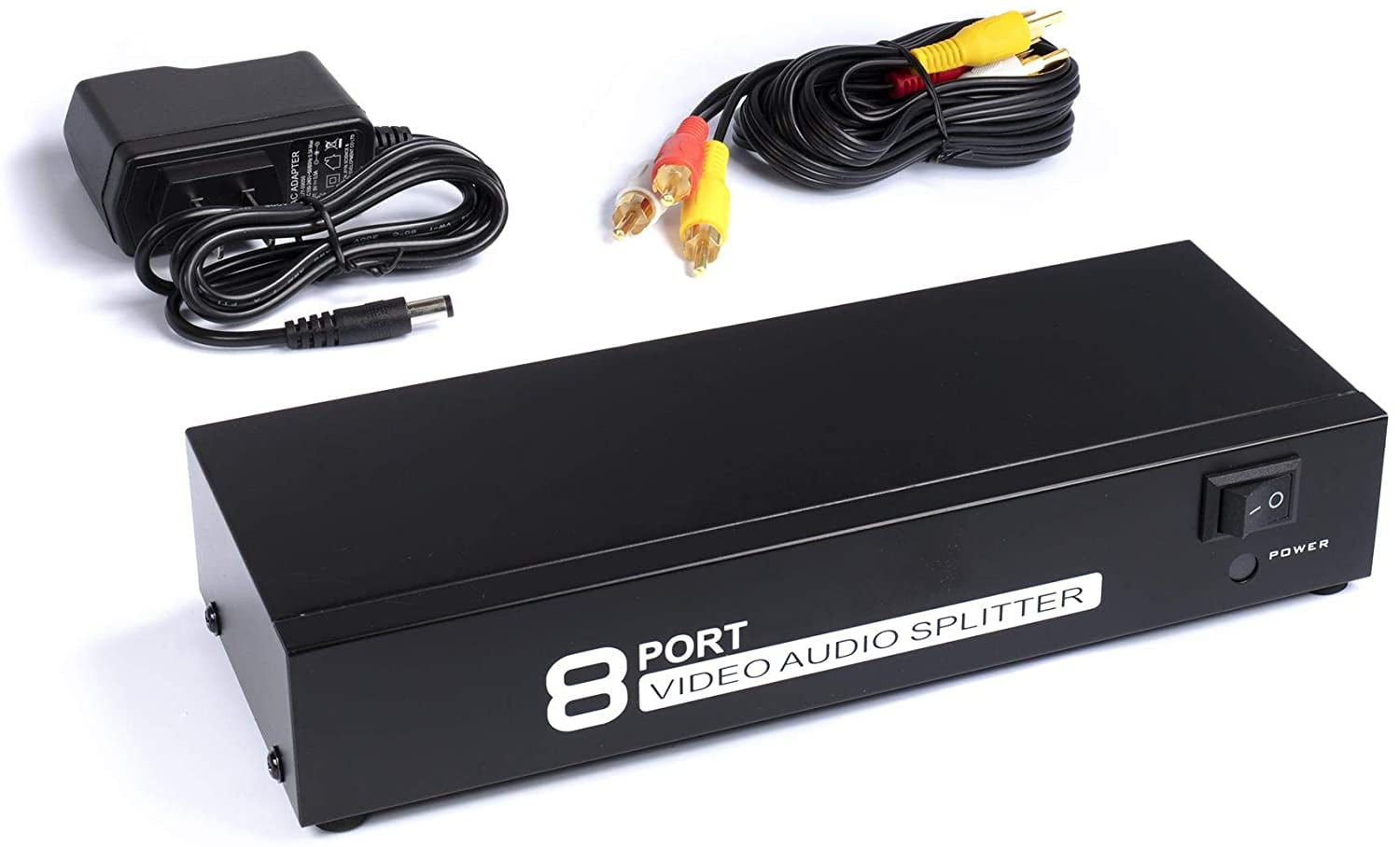 RCA Audio Video Splitter with Composite Cable 8 Way AV Switch Box for TV, DVR, DVD, VCR