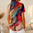 thumbnail image 6 of Summer Polo Shirts for Women Waffle Knit Vintage Texture Oil Painting Print Golf Shirts for Women Short Sleeve Button Collar Trendy Tee Tops Orange XXXL, 6 of 6