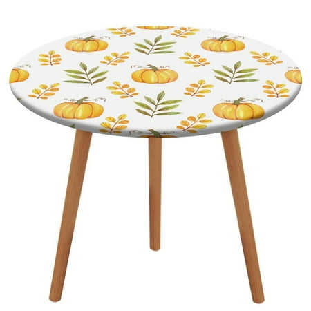 

Bybiment Round Fitted Tablecloth with Elastic Edge Cute Pattern Pumpkins Leaves Decorative Tablecloth Table Cover 47 Inch