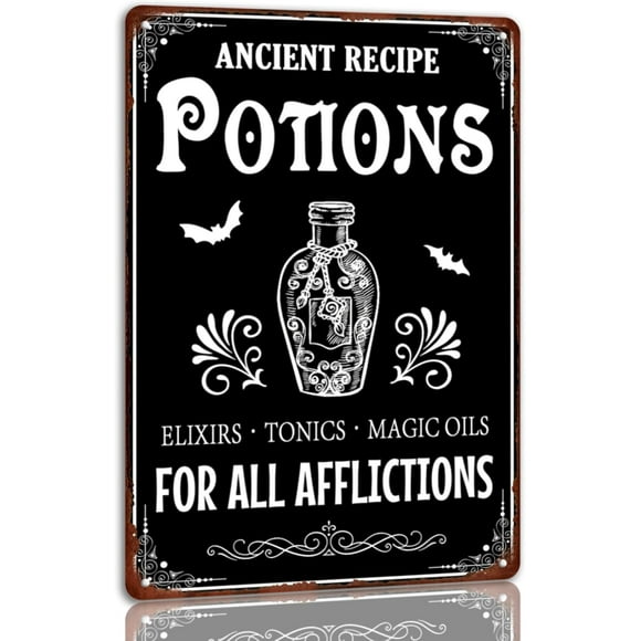 shiyou-Ancient Recipe Potions Halloween Metal Tin Sign Autumn Decor Signs Witch Ghost Pumpkin Home Wall Decor For Home Kitchen Cafe 8x12 Inch