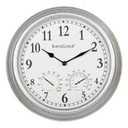 Kiera Grace Indoor/Outdoor Silver Galvin 12" Plastic Wall Clock