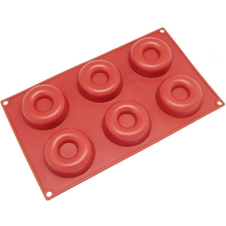 Freshware 6-Cavity Donut Silicone Mold for Muffin, Cupcake and Ring Cake, SL-102RD
