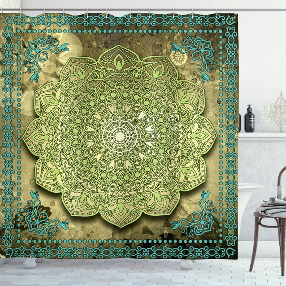Ambesonne Ethnic Shower Curtain, Mystic Mandala Artwork Boho, 69"Wx75"L, Pale Green