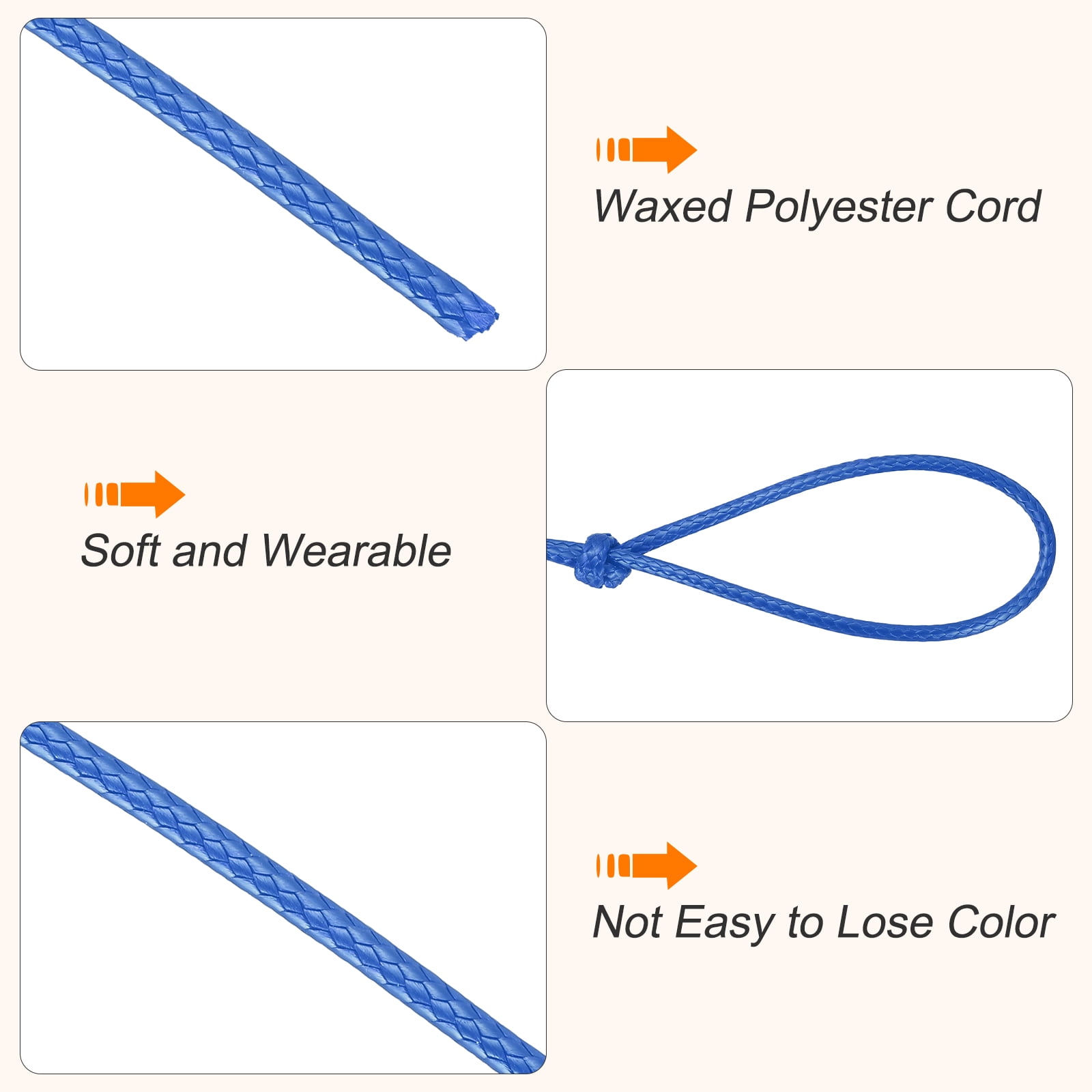 Waxed Cord 2.5mm Waxed Thread 87 Yard Wax String Leather Cord for Bracelet Making, Necklaces, Beading, Jewelry Making and DIY Crafts(Bright Blue)