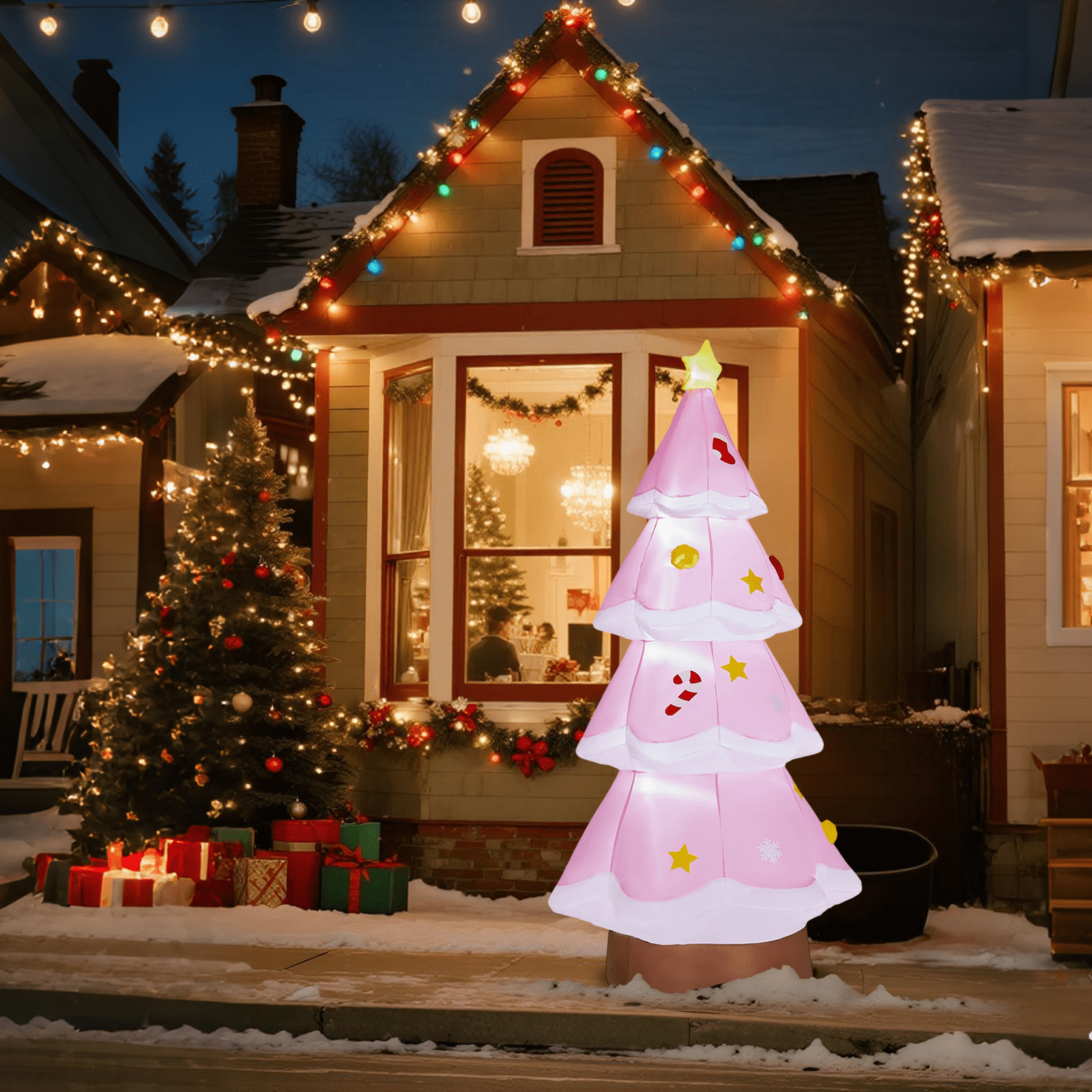 Astoutdoor 7.2 ft Lighted Christmas Inflatable Decoration, Pink Christmas Tree with Built-in LED Lights, Blow Up Yard Decoration for Holiday Party Front Yard Lawn Garden Decor