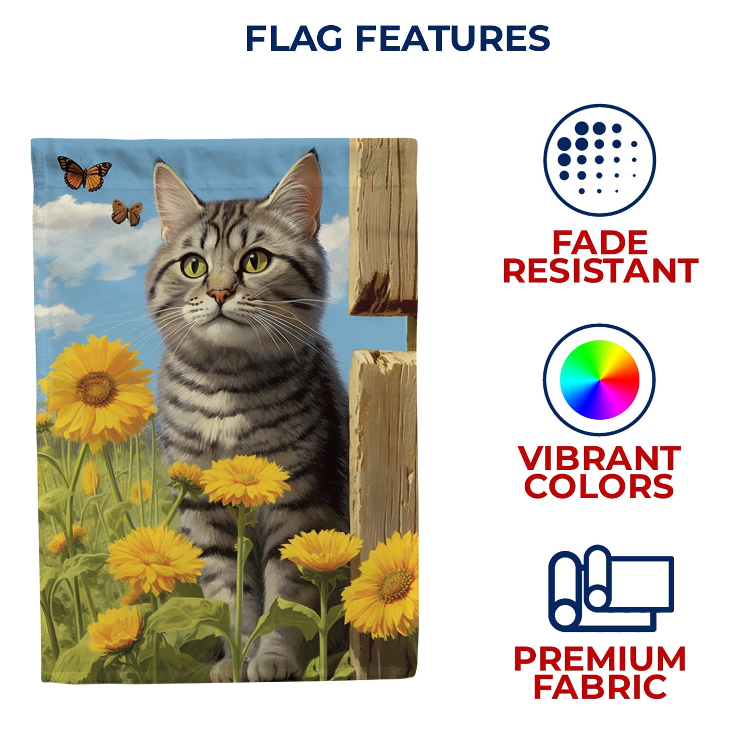 America Forever Spring Summer Sunflower Cat House Flag 28 x 40 inch Double Sided Kitty Floral Butterfly Spring Summer House Flag for Outdoor Cat Flag Yard Decoration
