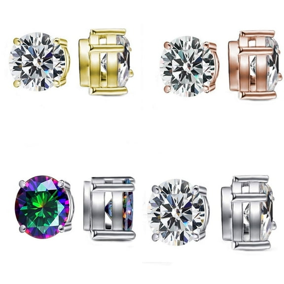 Vogem Fake Stud Earrings Sets for Men Stainless Steel Zirconia Clip On Earrings for Women