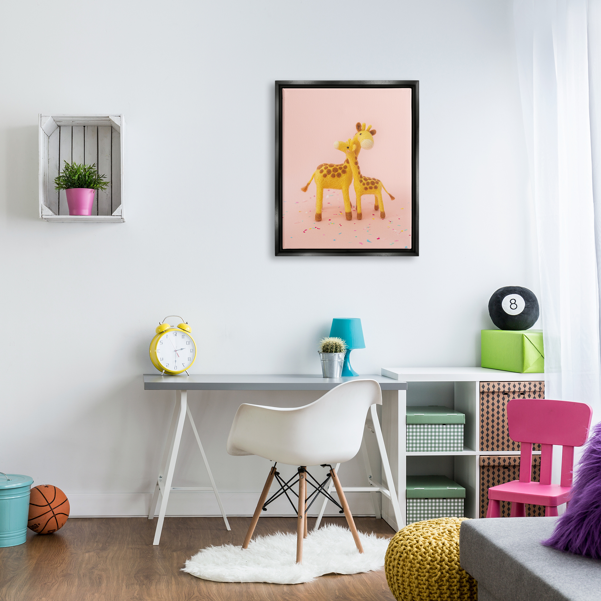 Stupell Industries Pastel Pink Hugging Giraffes Animals & Insects Photography Black Floater Framed Art Print Wall Art