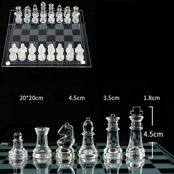 Glass Chess Set, Elegant Design - Durable Glass - 32 Frosted and Pieces -  20x20cm 