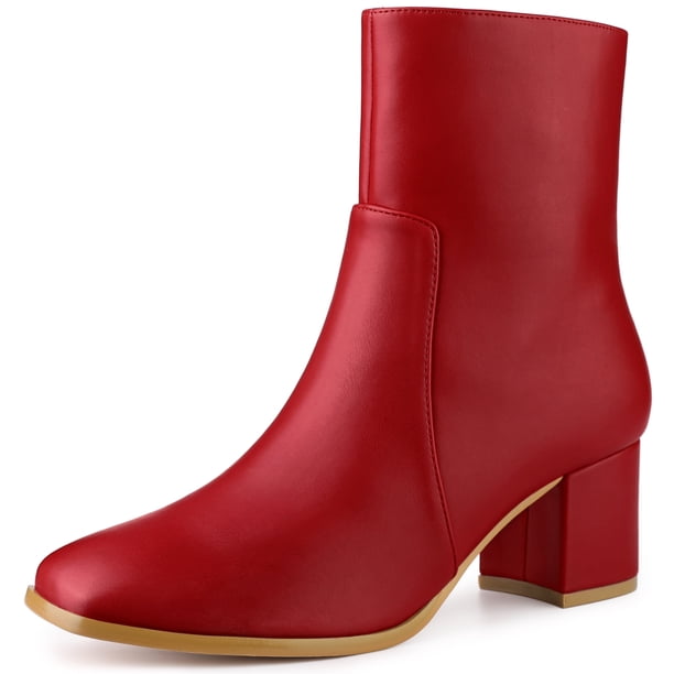 Botines de mujer con tacón cuadrado y cremallera lateral Rojo 37