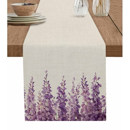 

Table Runner Dresser Scarf 13 x 36 Inch Spring Floral Hanging Flowers Purple Plant Vintage Table Runners Non-Slip Heat Kitchen Dining Table Decor for Indoor Outdoor Home Party Decoration