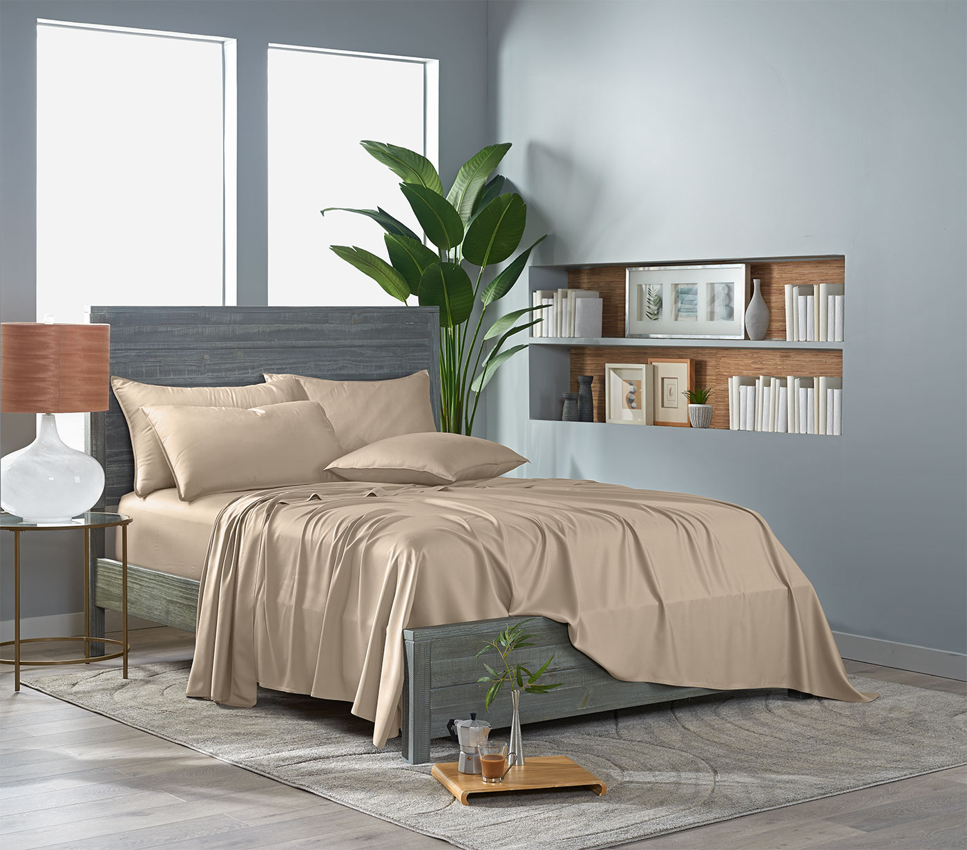 PURE BAMBOO Sheets Full Size Bed Sheets 4 Piece Set, Genuine 100% Organic Bamboo Viscose Derived, Soft & Cooling, Double Stitching, 16" Deep Pockets (Full, Almond)