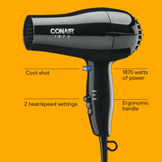 Conair Mid-Size Hair Dryer, 1875 Watts, Concentrator Attachment, Lightweight Design