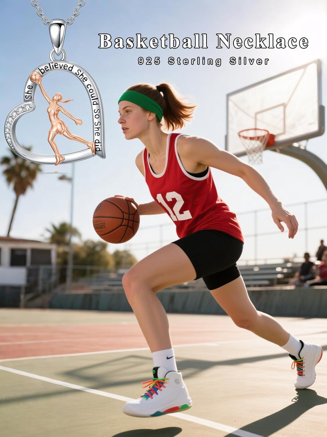 Basketball Necklace 925 Sterling Silver Basketball Heart Pendant Necklace Jewelry Gifts for Sports Lovers