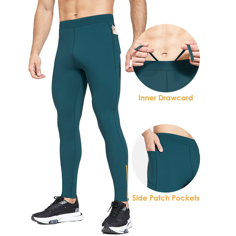 BALEAF Men's Thermal Fleece Running Tights Water Resistant Cycling Pants  Zipper Legs Pockets Cold Weather Hiking Blue Size XXL 